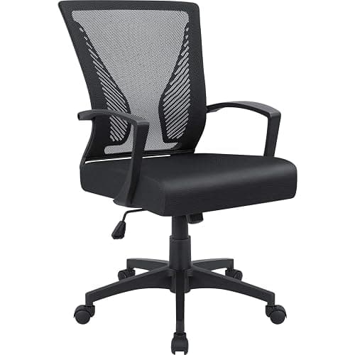 Furmax Office Chair Ergonomic Computer Desk Mesh Chair Mid Back Swivel Lumbar Support with Armrest (1, Black) - Image 1