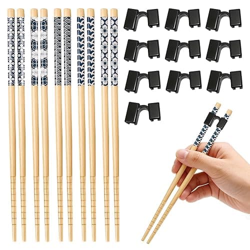 Chopsticks for Beginners, 5 Pairs Reusable Training Chopsticks, Chop Sticks for Beginners ,Reusable Training Chopstick Adults with Assistive Features Dishwasher Safe (Black) - Image 1