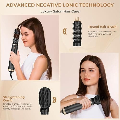 Blow Dryer Brush 5 in 1, Negative Ion Hair Dryer Brush Set Upgrade Hot Air Brush Air Styler Curling Wrap Air Curler, Curling Iron Hair Styling Tools As A Gift for Straight/Curl/Drying/Smoothing - Black Gold thumbnail 4