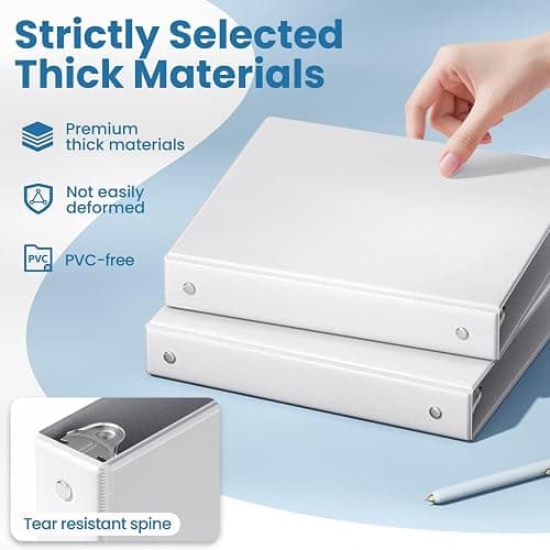 SUNEE 3 Ring Binder 1 Inch 2 Pack, Clear View Three Ring PVC-Free (Fit 8.5x11 Inches) for School or Office Supplies, White thumbnail 5
