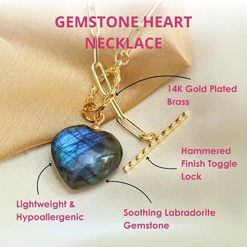 Gempires Gemstone Heart Front Toggle Necklace for Women with gold Paperclip Chain, Toggle Clasp Jewelry for Women, Gift for Her | Heart, Pendant, Dainty, Stylish, 20mm, Toggle Lock, Jewelry, Gift for Mom Wife Girlfriend thumbnail 3
