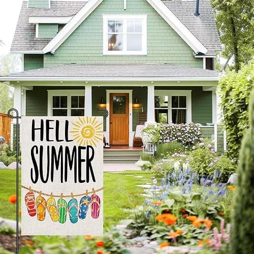 Hello Summer Beach Flip-flop Garden Flags for Outside 12x18 Inch Double Sided Burlap, Sunshine Welcome Sign Small Flag Farmhouse Holiday Yard Lawn Outdoor Decorations DF765 thumbnail 5