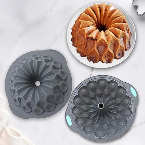 Tongjude 4 Pieces Silicone Fluted Cake Pans, 9/10/12 Cups Tube Baking Pan, Silicone Molds for Homemade Cake, Bread and Jello, Non-Stick, Grey thumbnail 9
