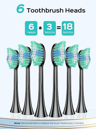 COSLUS Sonic Electric Toothbrush for Adults: 47000 VPM for Deep Cleaning & Whitening with Travel Case - 5 Modes for Sensitive Teeth & Braces, Wireless Charging, 6 Brush Heads for Home Family, Black thumbnail 8