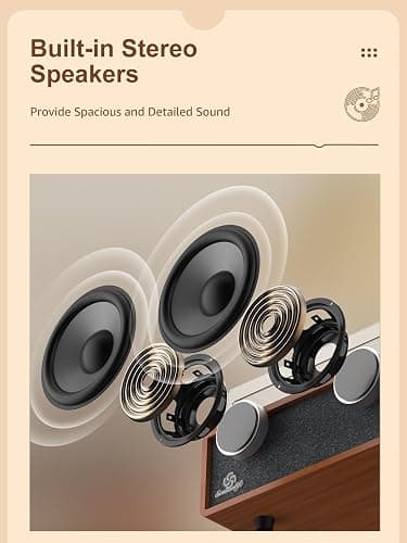 Vinyl Record Player Built-in Stereo Speakers Vintage Turntable Vinyl Records LP Phonograph Belt Drive 3 Speed 3 Size Support Wireless Input RCA Output Auto Stop Tone Adjustment Retro Wooden Walnut Red thumbnail 4