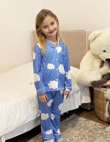 Arshiner Pajamas Set for Girls Plaid Long Sleeve Lounge Set Button Down Pj Sets thumbnail 2