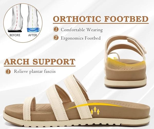 KuaiLu Womens Slides Sandals With Arch Support Comfort Plantar Fasciitis | Yoga Mat Orthopedic Cushion Sandals Fashion Summer Beach Walking Flat Adjustable Ladies Slip On Dressy Sandles US5-11 thumbnail 4