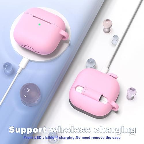 MHYALUDO for AirPods 4th Generation Case Cover 2024, Military Grade Soft Silicone Shock-Absorbing for AirPods 4 Case with Keychain & Cleaning kit, Pink thumbnail 6
