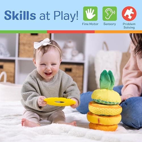 Melissa & Doug Multi-Sensory Pineapple Soft Stacker Infant Toy - Stacking Toys For Babies, Pineapple Stacking Toy For Infants thumbnail 5