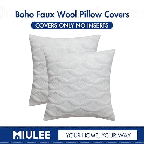 MIULEE Pack of 2 Christmas Embroidered Faux Wool Throw Pillow Covers Decorative Pillowcase Cushion Case for Couch Sofa Bedroom Car 18x18 Inch, Pure White thumbnail 6