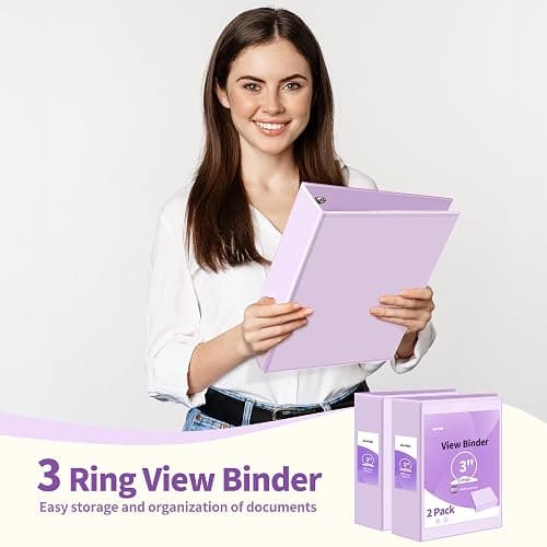 SUNEE 3 Ring Binder, 3 Inch, PVC-Free (Fit 8.5x11 Inches), 2 Pack, Clear View, Purple - 3 Inch - 2 Pack - Purple thumbnail 6