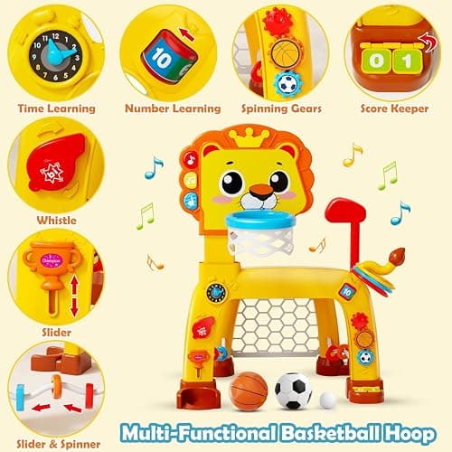 OWNONE 1 4 in 1 Toddler Basketball Hoop & Soccer Goal, Gift for Boys Girls 1 2 3 Years Old, Kids Sports Toys with Lights Sounds Music, Baby Toys for 12-18 Months, Christmas Birthday Gift for Age 1-3 thumbnail 5