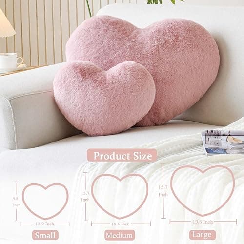 XVTRU Dusty Pink Heart Pillows, Cute Heart Decorative Pillow, Heart Shaped Throw Pillows for Bed, Faux Rabbit Fur Plush Hoom Decor Pillow Cushion for Chair Sofa Living Room (Mini 12.9" x 9.8") thumbnail 2