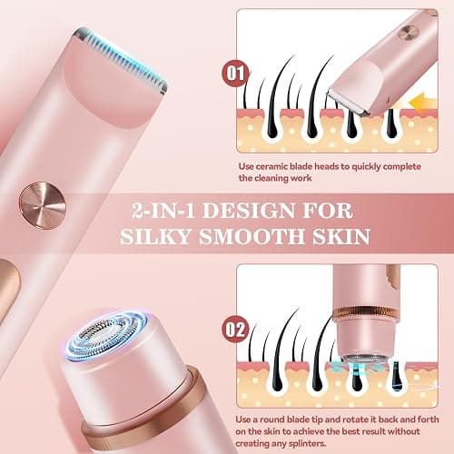 Bikini Trimmer for Women 2in1 High Power Epilators Hair Removal Waterproof Electric Razors Women's Electric Razor Pubic Hair Trimmer Shaver for Women for Ladies Pubic, Face, Underarms, Legs (Pink) thumbnail 5