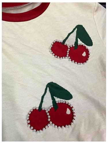 SOLY HUX Women's Cherry Graphic Tees Short Sleeve Tshirts Summer Tops | Crew Neck, Aesthetic Clothes thumbnail 4