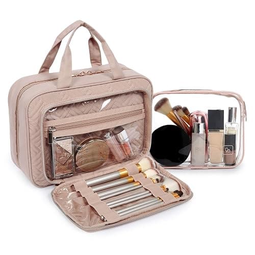 BAGSMART Toiletry Bag Hanging Travel Makeup Organizer with TSA Approved Transparent Cosmetic Bag Makeup Bag for Full Sized Toiletries, Medium-Pink - Standard - Pink thumbnail 3