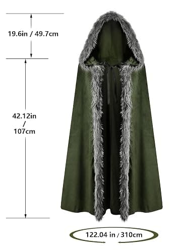 Medieval Hooded Cloak Renaissance Viking Cloak Fur Cape with Hood for Men and Women thumbnail 6