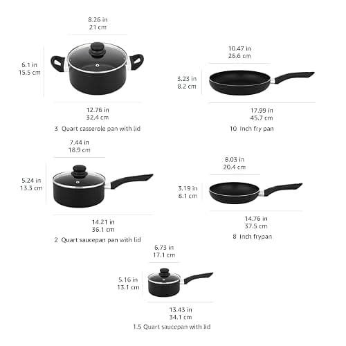 Amazon Basics Ceramic Non-Stick Cookware 8-Piece Set, Pots and Pans, Black thumbnail 3