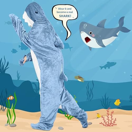 Ambitelligence Shark Blanket Hoodie Onesie for Adults and Kids, Cozy Flannel Shark Sleeping Bag thumbnail 2