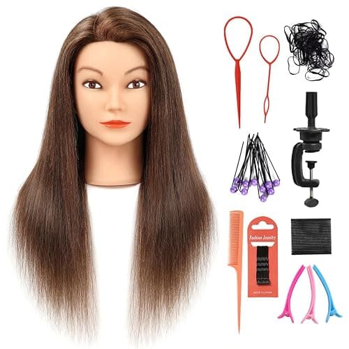 SOPHIRE 20-22 inches 100% Real Human Hair Mannequin Head, Hairdressers' Practice Training Head and Cosmotology Doll Head for Hairstyling and Braid - Dark Brown thumbnail 7