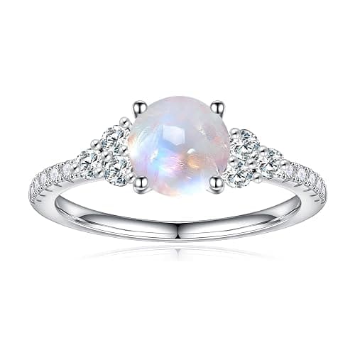 LELOUCHY Authentic Moonstone Ring - Sterling Silver Rainbow Moonstone Ring for Women - Image 1