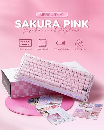 GravaStar Mercury K1 75% Pink Wireless Keyboard, Aluminum Alloy Exoskeleton Design Mechanical Gaming Keyboard, Gasket Hot-Swap Socket, Linear Switches, RGB Backlit thumbnail 2