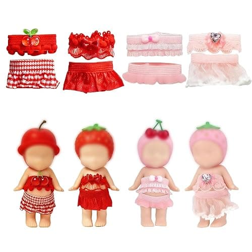 4-Piece Doll Clothes for Sonny Angel Collectible, 3 Inch Mini Dolls Outfit Set, Tops & Skirts for Display, Mix & Match, Collectors Gift (Wine Cherry Gala | Cherry Blossom Angel Style) - Image 1