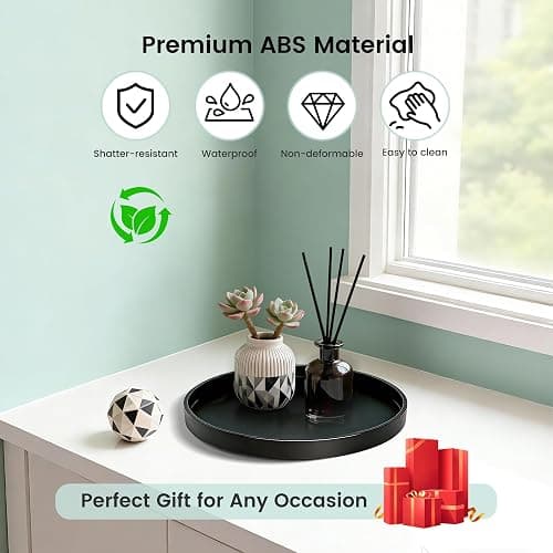 Blaucasa Bathroom Vanity Tray, 1 Pack 9" ABS Black Round Vanity Trays for Bathroom Counter, Dresser Decor Trays for Perfume, Candles, Keys, Kitchen Countertop Organizer, Decorative Tray Soap Holder thumbnail 6