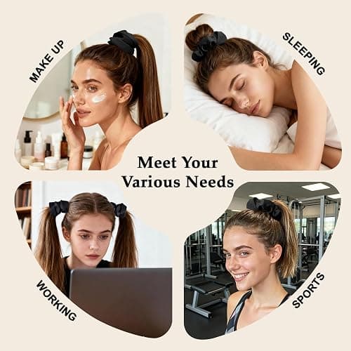 Satin Scrunchies for Women – 8PCS Black Silk Hair Ties – No Crease, Frizz-Free, Gentle Elastic Hair Bands for Thick & Thin Hair, Soft & Stylish Hair Accessories Gifts thumbnail 4
