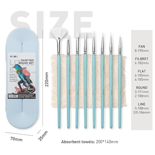 HIMI Paint Brushes Set 8 Pcs for Acrylic Oil Gouache/Watercolor Paint, Interesting Designed Nice Gift for Art hobbyist Beginners Artists (Blue,8Pcs) thumbnail 2