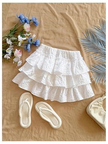 SOLY HUX Girl's Ruffle Mini Skirt Elastic Waist Layered A Line Textured Summer Skirts thumbnail 5