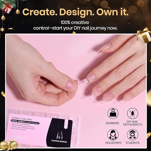 Beetles Medium Almond Nail Tips 576pcs 12 Sizes, Pre-Etched Soft Gel Nail Tips Half Matte Full Cover Press on False Nail Tips Clear Acrylic Nails Glue on Nails DIY Nail Extension Gift for Women thumbnail 3