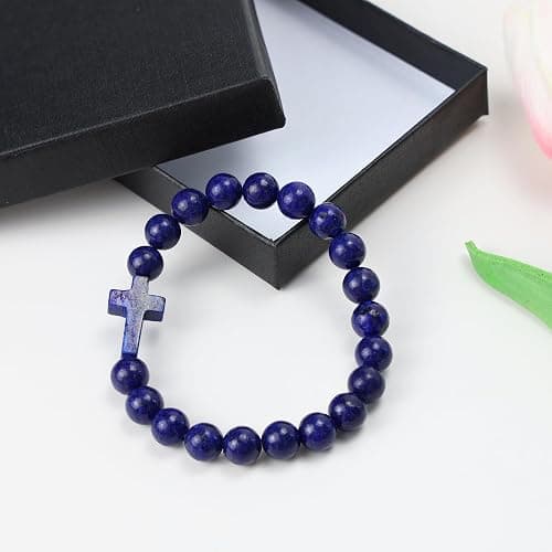 DUQGUHO Cross Bracelet for Women Healing Crystal Bracelet Natural Gemstone Crystal Bracelet Religious Christian Bracelet 8mm Stretch Beaded Bracelet Christian Gifts for Women Men thumbnail 7