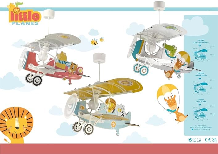 Dalber Lampe kinderzimmer, kinderlampe Pendelleuchte Hängelampe, Deckenleuchte Kinder, Deckenlampe kinderzimmer Flugzeug puma Tiere, Deckenlampe Kinderzimmer, 54602, E27 15W LED thumbnail 7