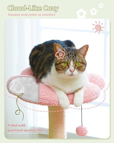 MUTTROS Flower Cat Tree with Large Metal Frame Hammock, 35" Cute Cat Tower with Sisal Scratching Posts for Small Indoor Cats, Cat Condo with Pink Top Perch for Kittens, Pink thumbnail 6