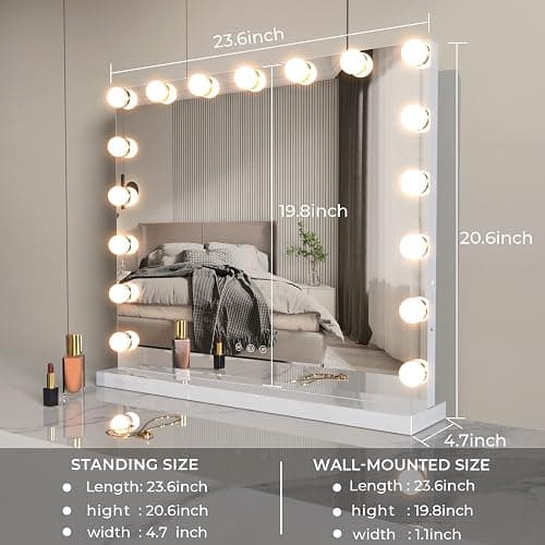 Vanity Mirror Makeup Mirror with Lights,23.6"x 19.6"Large Tabletop Light up Mirror with 17Bulbs,10X Magnification,USB Charging Port,3 Color Touch Control Dimmable Lights,Women Gift thumbnail 2