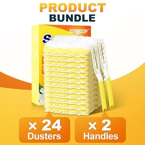 JOYMOOP Disposable Electrostatic Duster for Cleaning, with 2 Handles & 24 Ct Yellow Heavy Duty Refills for Swiffer Feather Duster, Household Cleaning Tool for Electronics, Dusting Furniture, Blinds thumbnail 10