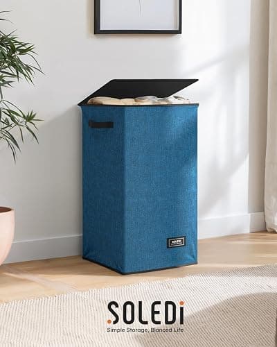 SOLEDI Laundry Hamper with Lid 90L Large & Tall Collapsible Laundry Basket, Clothes Hamper with Bag Removable Easy to Carry, Dirty Hampers for Bedroom, Bathroom, Dorm, College, Blue thumbnail 9