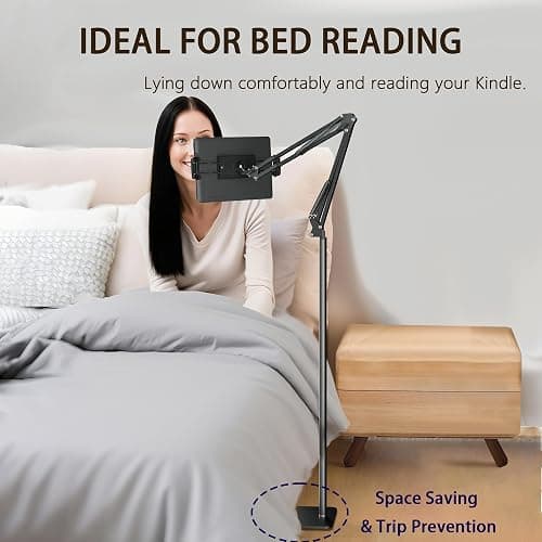 Tablet Floor Stand & Kindle Holder, Overhead Bed Reading Stand with 360° Rotatable Clamp and Height Adjustable Flexible Long Arm, Compatible with Kindle, iPad mini/Air/Pro, and 4.7-14 Inch Devices thumbnail 5