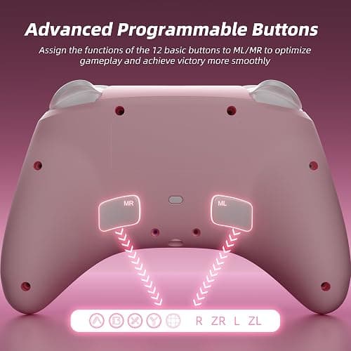 Mytrix Wireless Controllers for Switch/Switch 2, Windows PC iOS Android Steam/Steam Deck, Sakura Pink Bluetooth Controller with Programmable, Hall Effect Joysticks, Adjustable LED Light/Turbo/Vibration thumbnail 7