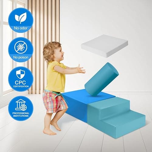 6-Piece Soft PU Leather Toddlers Climbing Toys for Baby - Kids Foam Climbing Blocks for Toddlers Indoor - Climb & Crawl Soft Foam Block Activity Play Set - Toys for Kids Crawling Sliding (Mixed Color) thumbnail 3