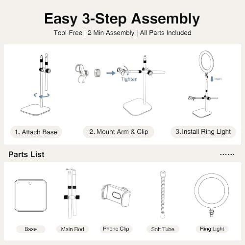 Overhead Phone Mount,Overhead Camera Mount Stand[Anti-Shaking] with 10.5" Ring Light,Desk Stand for iPhone with Ring Light for Video Recording,Zoom Meeting,YouTube,TikTok thumbnail 9
