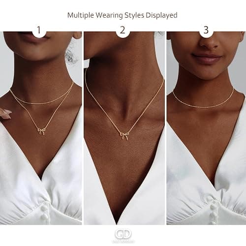 OGD Gold Necklace for Women, Bow Necklace 14K Layered Gold Necklace Dainty Bow Pendant Choker Necklace Trendy Bow Necklace Gold Chain Necklaces for Women Jewelry Gift thumbnail 7
