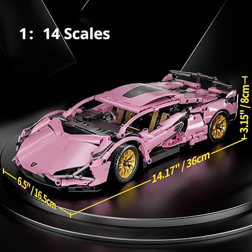 Chodia Sport Race Car Building Block Sets for Adults Pink Racing Supercar Toys Kits Collectible 1:14 MOC Model Construction Christmas Xmas Birthday Gift for Men Boys and Girls Teens Age 8-12 12-16,14+ thumbnail 3