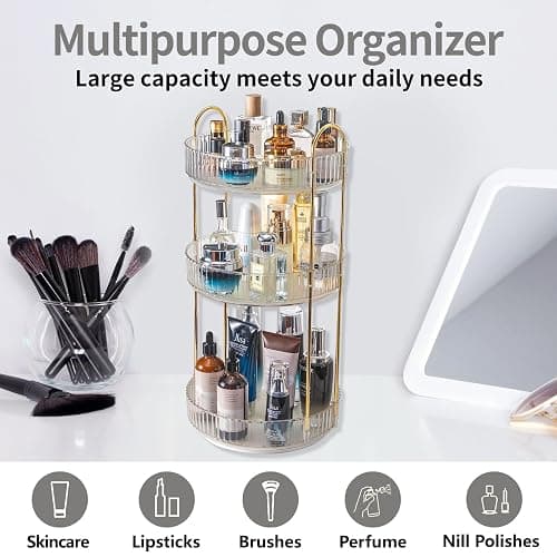 Asayuee 360 Rotating Makeup Organizer,3 Tier Large Capacity Make Up Organizers and Storage,Skincare Perfume Vanity Organizers,Bathroom Cosmetics Storage Organizer Countertop (Clear-3 Tier) thumbnail 7