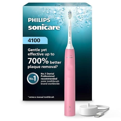 Philips Sonicare 4100 Rechargeable Electric Toothbrush, Deep Pink | 700% More Plaque Removal¹, Pressure Sensor, 2 Brush Settings, 2-Week Battery, 2-Minute Guided Timer, HX3681/26 - Image 1