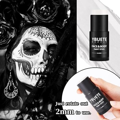 YBUETE White Face Body Painting Stick, Professional Full-coverage Cream White Face Paint for Halloween SFX Skeleton Ghost Zombie Clown Goth Cosplay Makeup, Washable Body Stick for Adult Costume Party thumbnail 2