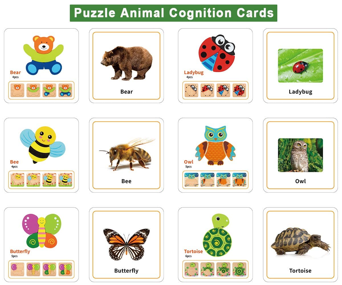 Toddler Puzzles, Wooden Jigsaw Animals Puzzles for 1 2 3 Year Old Girls Boys Toddlers, Educational Preschool Toys Gifts for Colors & Shapes Cognition Skill Learning thumbnail 4