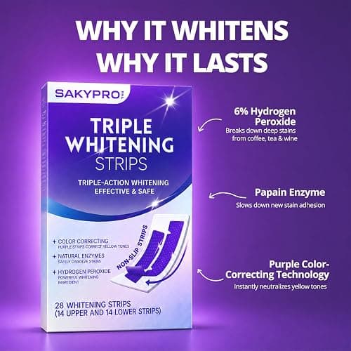 SAKYPRORAL Purple Whitening Strips, 90-Day Long-Lasting Results, Enamel Safe & Low-Sensitivity, Professional Teeth Whitening Strips with Non-Slip Dry Strip Technology (28 Count (Pack of 1)) thumbnail 5