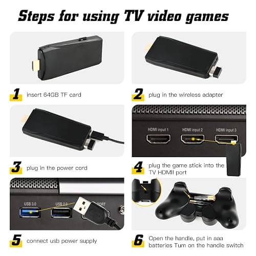 Retro Game Console, Wireless Retro Game Console, Built-in 9 Emulators, 4K HDMI Output, Dual 2.4GHz, Built-in 24500 Games, Plug and Play Video Games, Black thumbnail 5